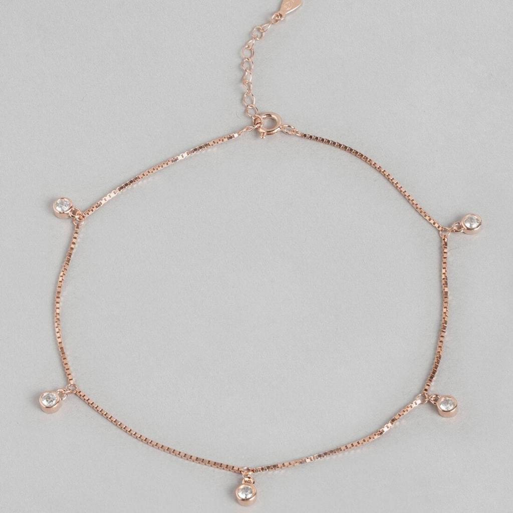 Drop Cz Rose Gold Plated 925 Sterling Silver Anklet : ANK-60103-PAIR
