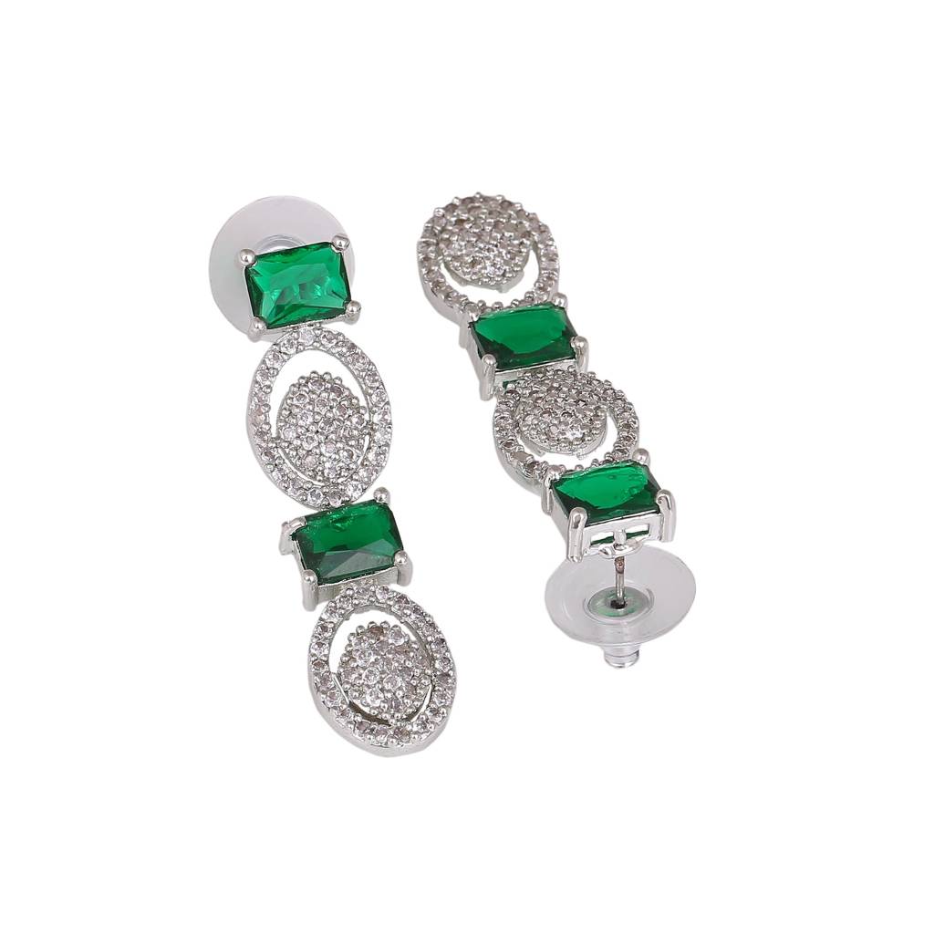Estele Rhodium Plated Cz Mesmerizing Necklace Set With Green Crystals For Women