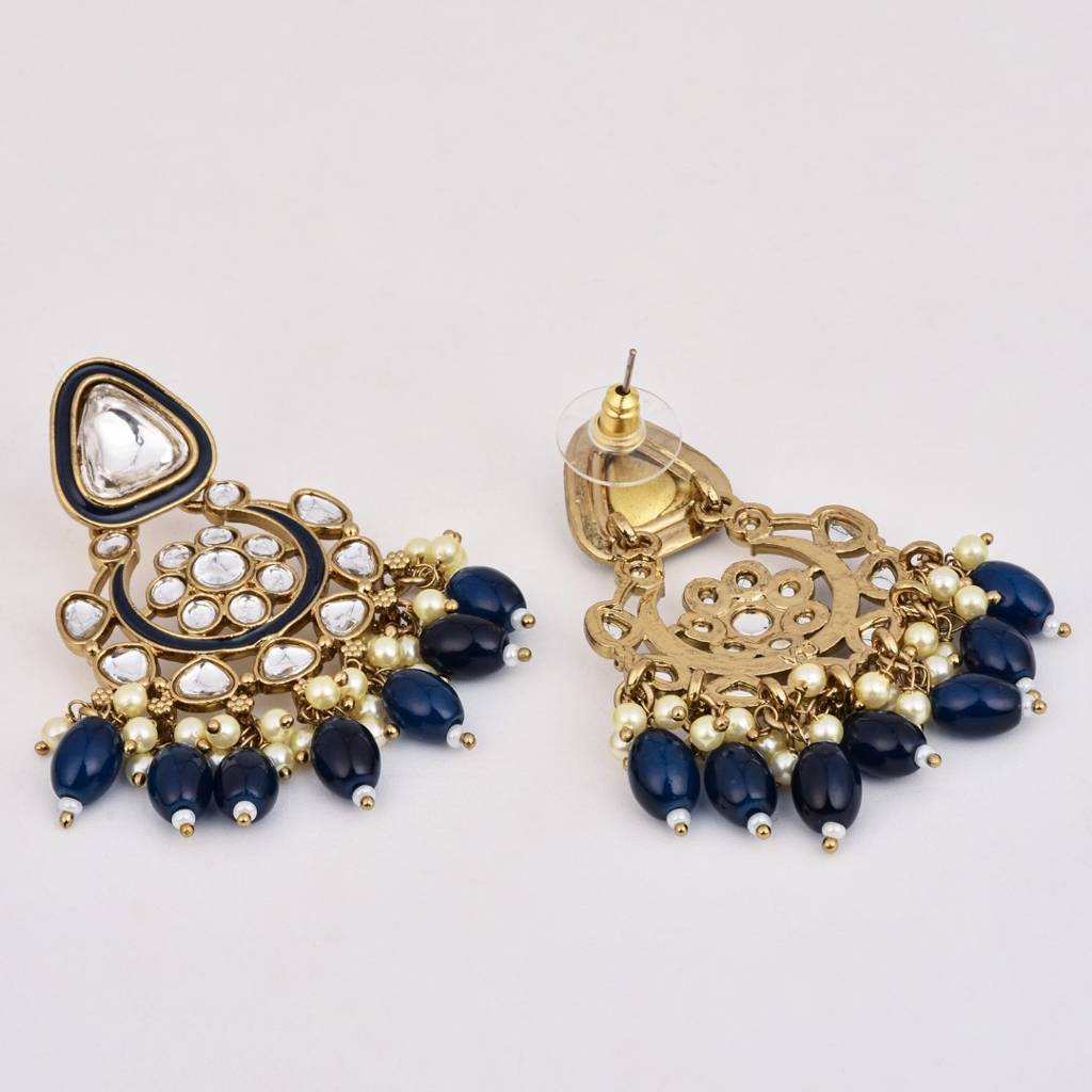 Kundan Hoop Pearl Fringe Earrings : S24FAER238BLU
