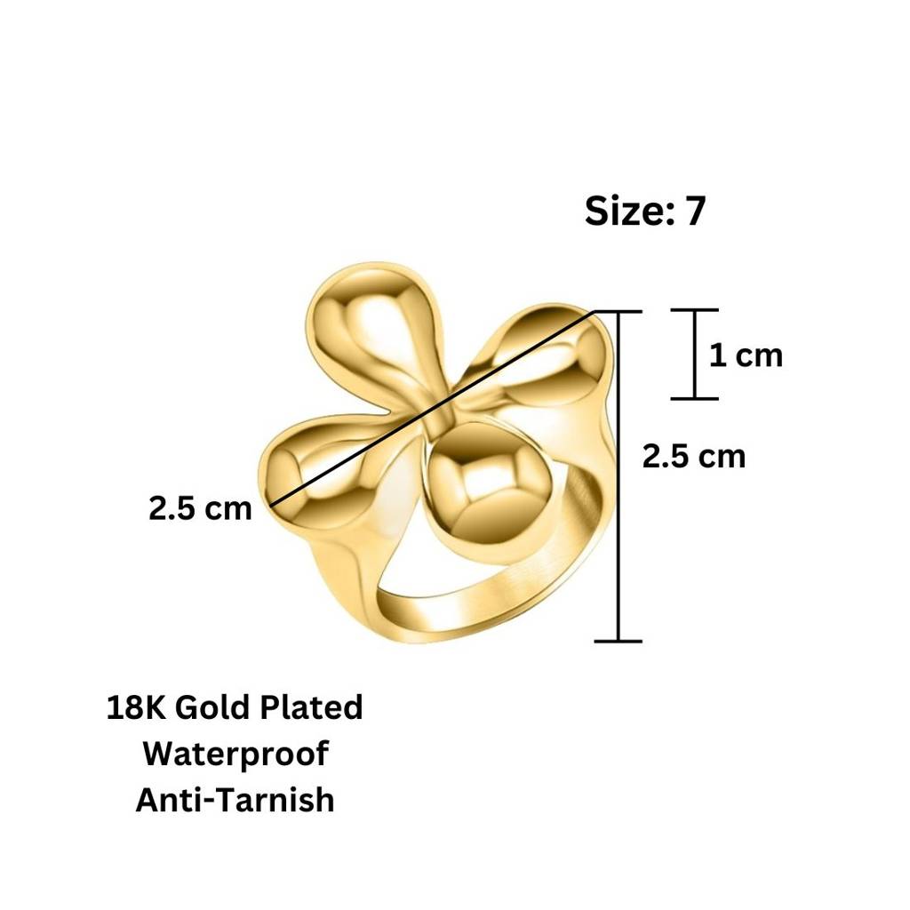 18K Gold Plated Waterproof Antitarnish Titanium Steel Floral Statement Ring : AFT0924R068G6