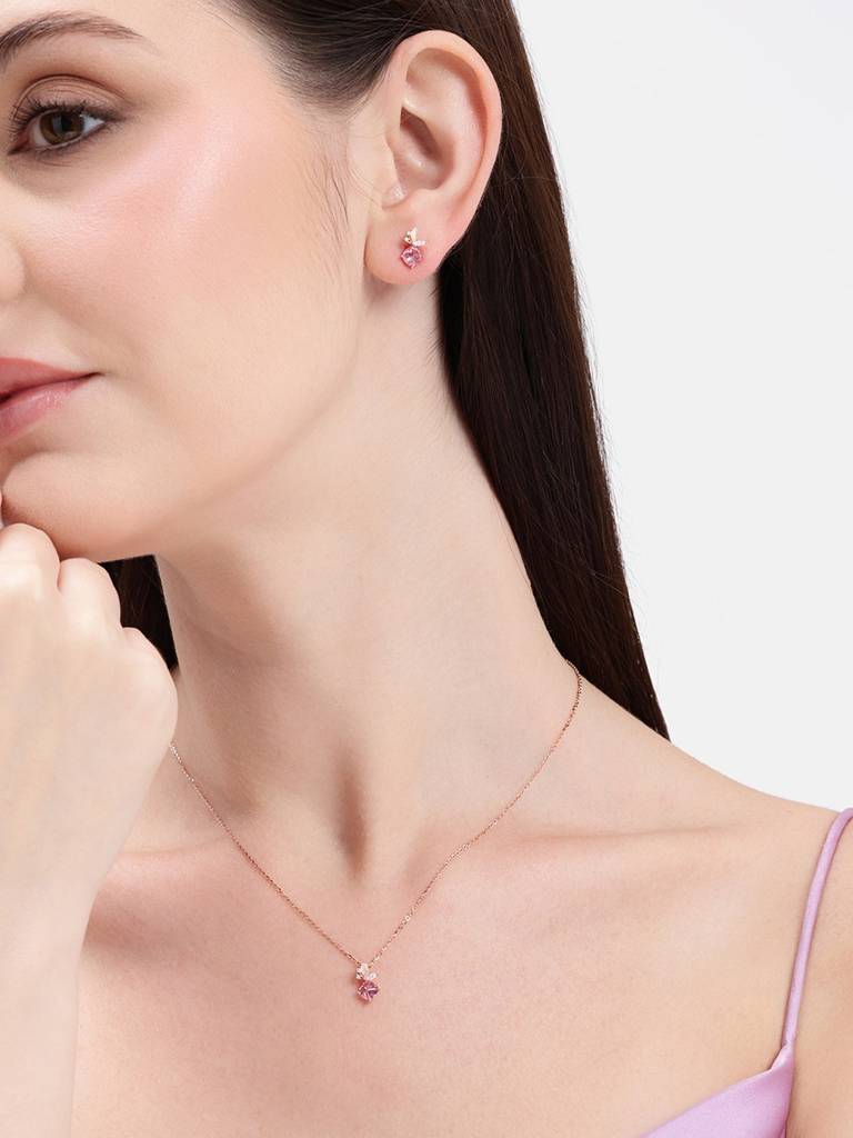 925 Silver Pinkora Bloom Set : WPEC00009