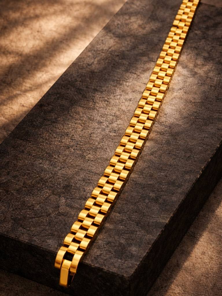 Gold Watch Strap Style Bracelet For Men – 18K Gold Plated : MATB718GWSB