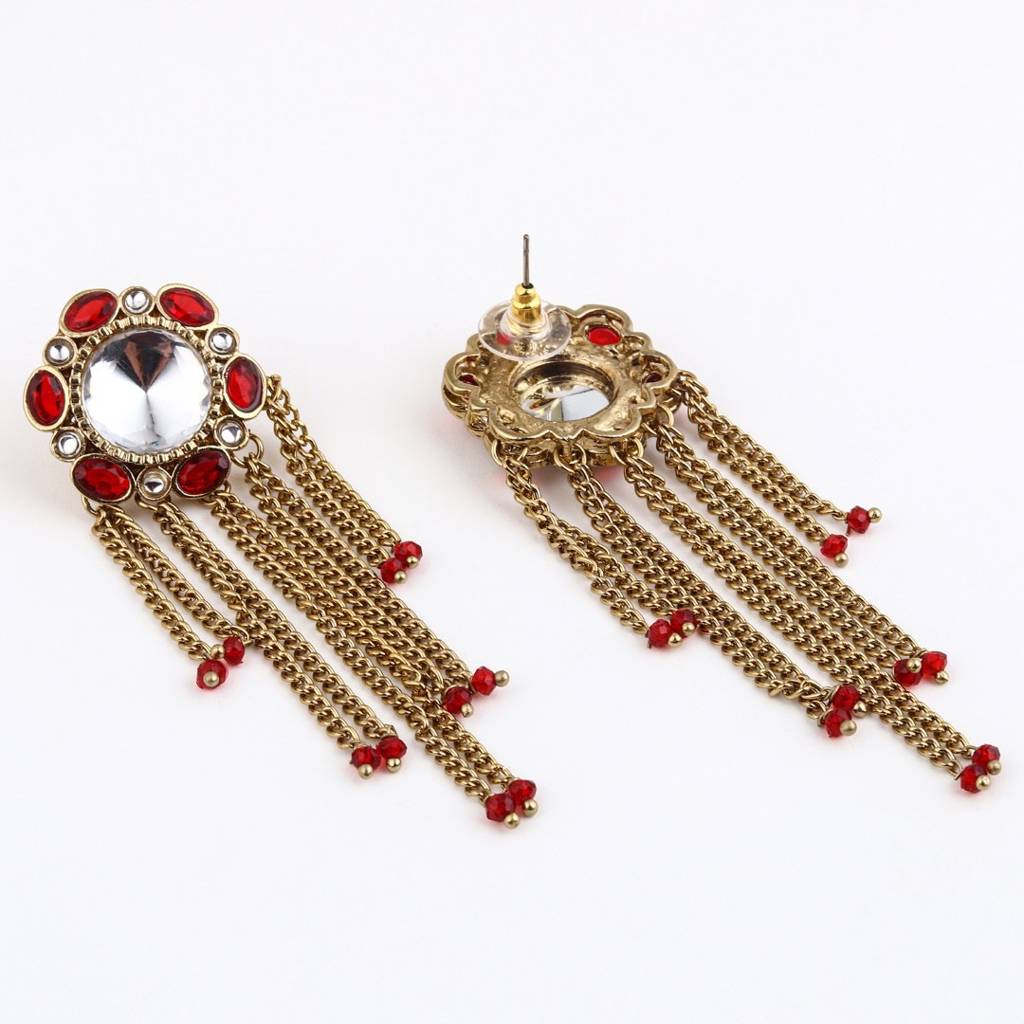 Kundan Tassel Drop Earrings : S24FAER519RED