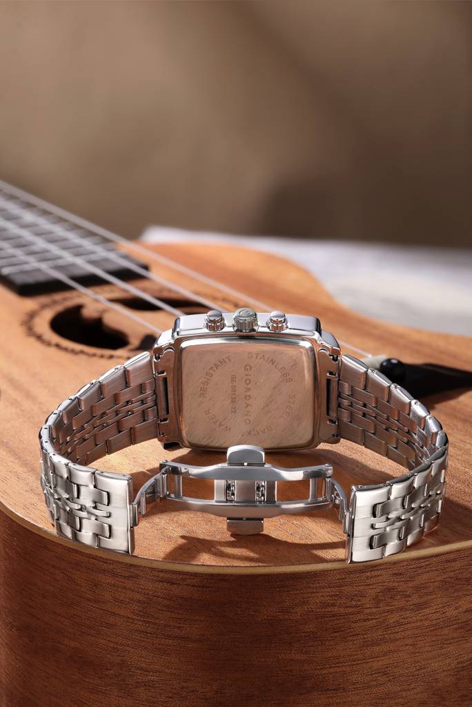 Giordano Multi Function Watch For Men With Square Dial, Stainless Steel Strap And Date Display : GZ-50138-22