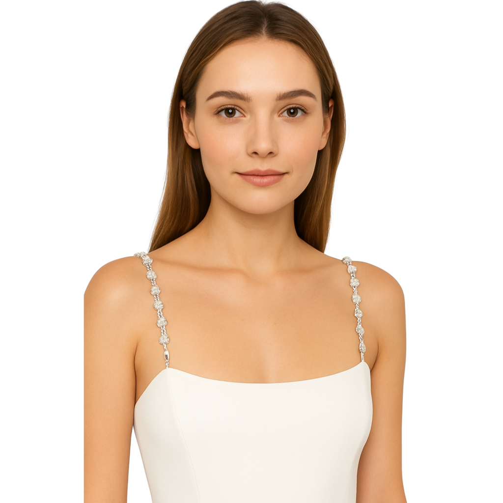 Decorative Rhinestone Bra Straps - Silver Crystal Floral Replacement Straps For Women - Adjustable No : M4SK-FLW-SIL-STP-1PAIR