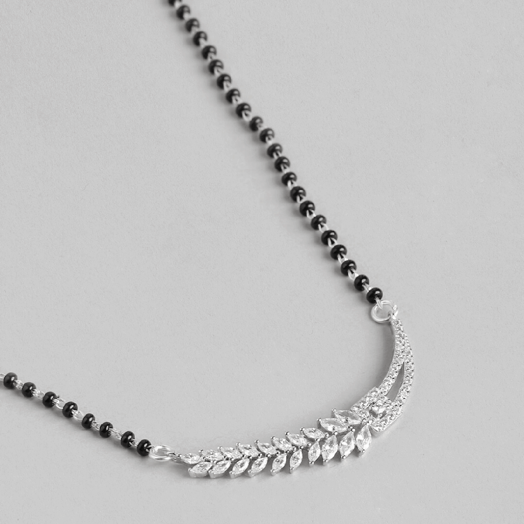 Floral Leaf Style 925 Silver Mangalsutra : MGS-10008-C