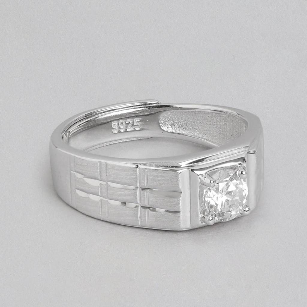 Solitaire 925 Sterling Silver Cz Ring For Him (Adjustable) : RNG-40074