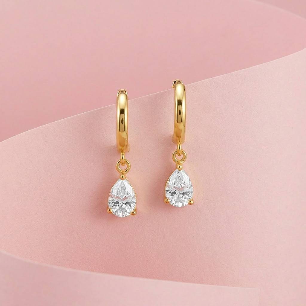 Dewdrop Glow Gold Plated 925 Silver Earrings : EAR-21002-G