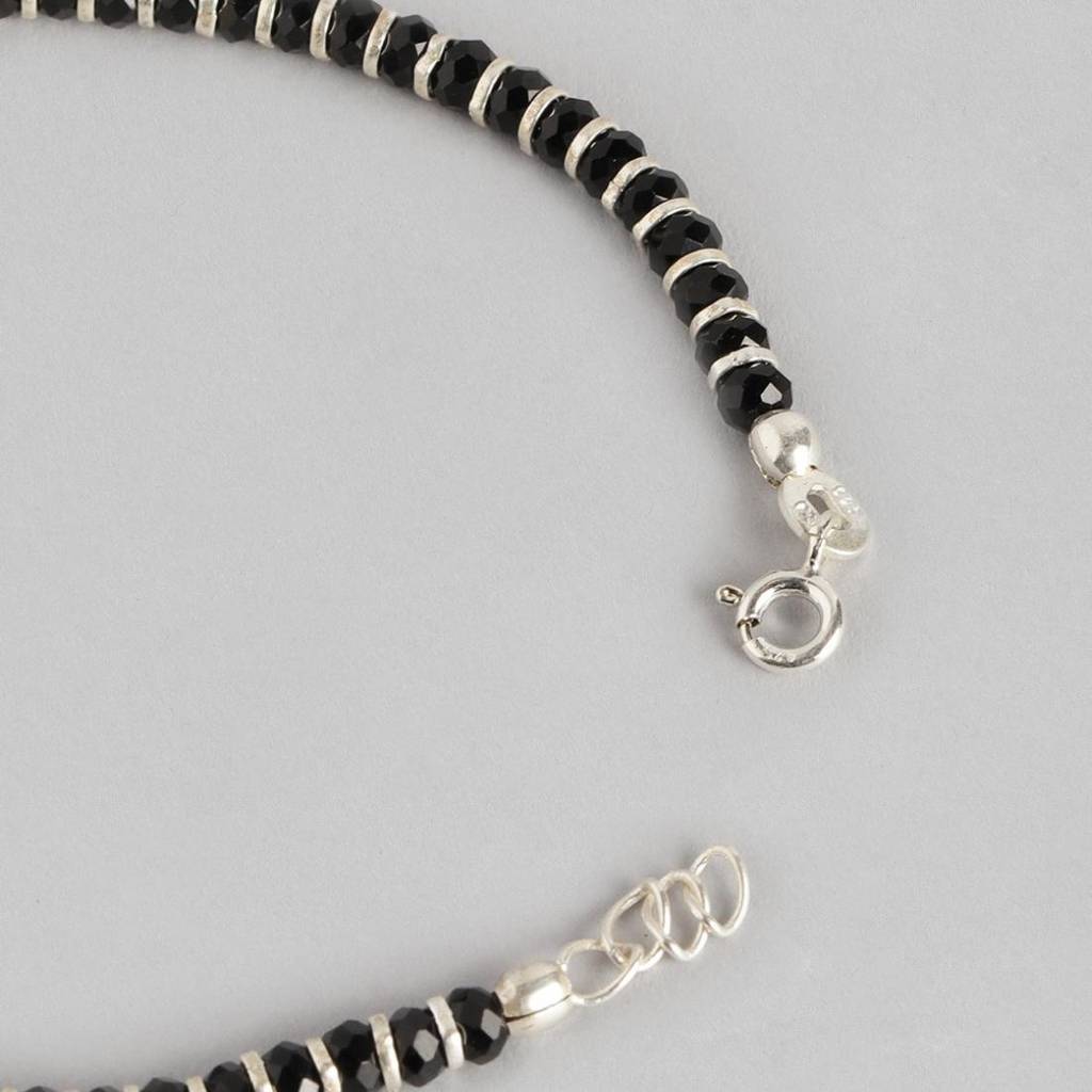 Black Bead Charm 925 Silver Bracelet In Silver Chain : BR-80064