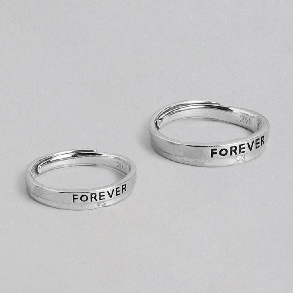 Forever Together 925 Sterling Silver Couple Ring Band (Adjustable) : RNG-40009-CMB