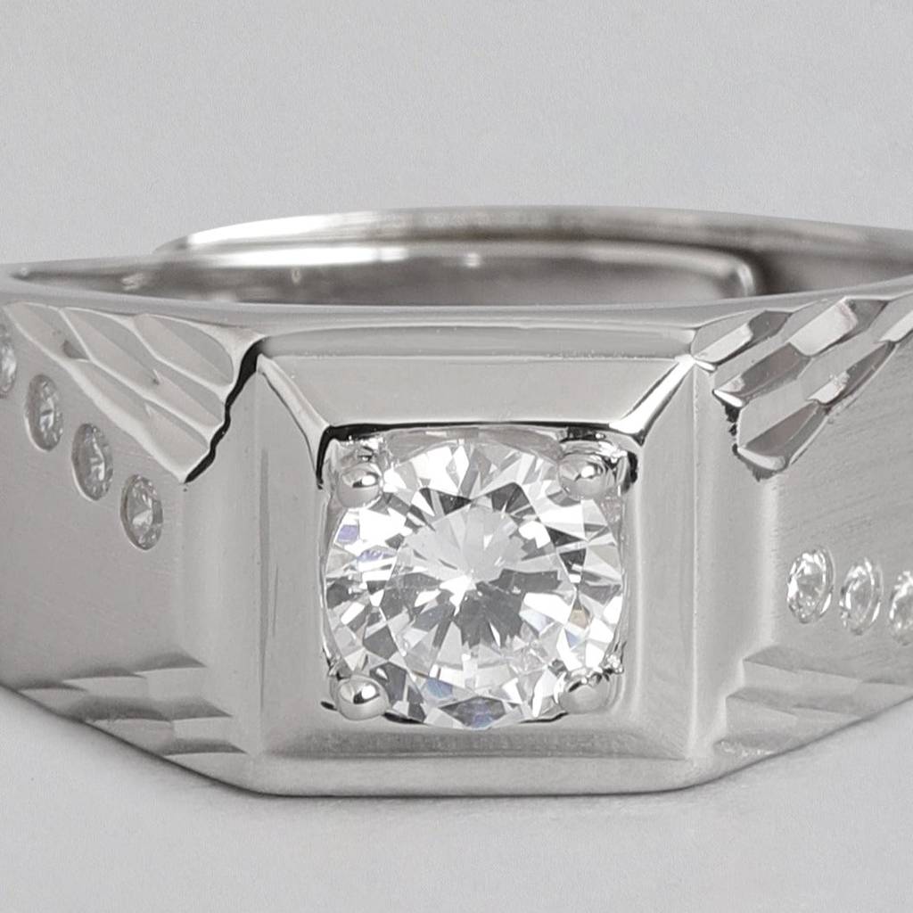 Cz Studded 925 Sterling Silver Ring For Him (Adjustable) : RNG-40078