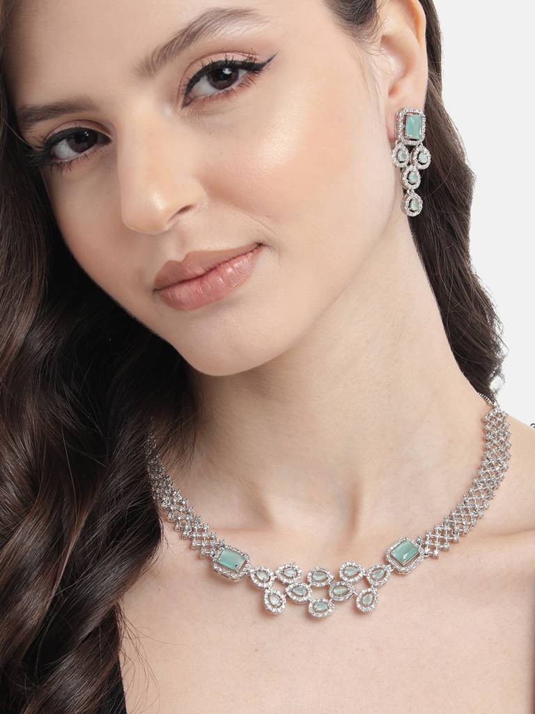 Ad Studded Leaf Necklace Setâ : AD135MINT