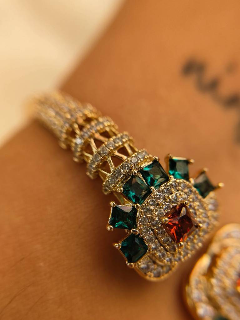 Ethnic Multicolor Stone Studded Cuff Â 18K Gold Plated, 316L Stainless Steel, Ad & Cz Stones : S925B502EMSSC