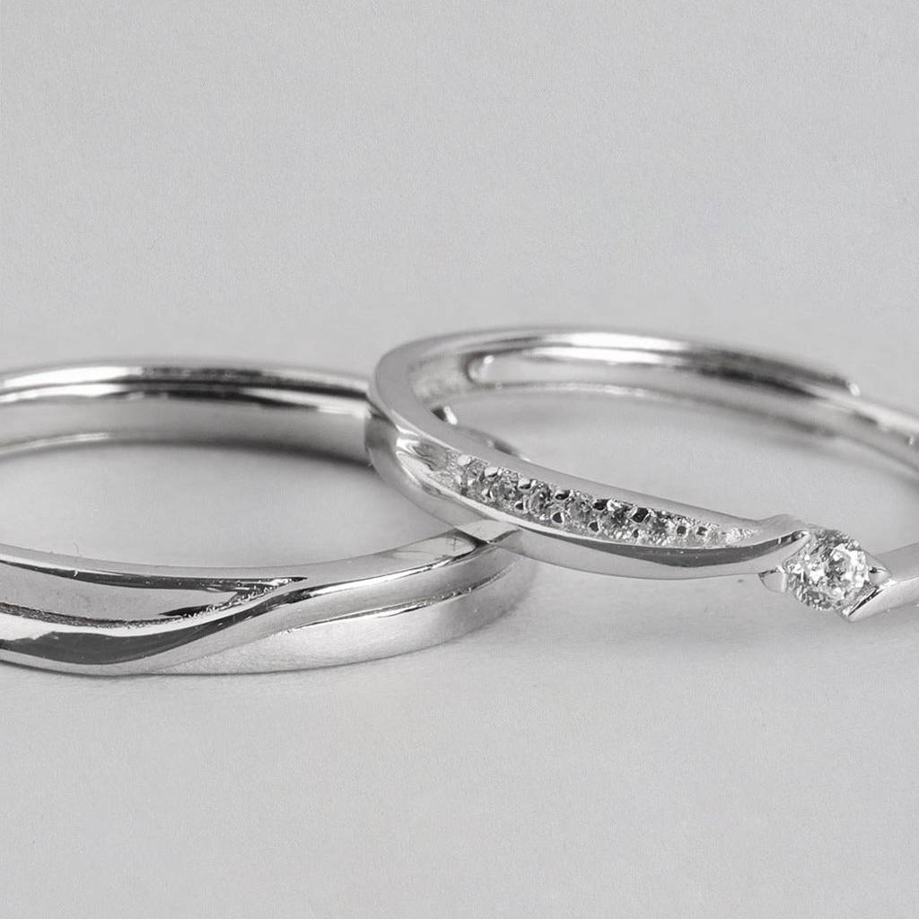 Minimal Cz 925 Sterling Silver Couple Ring (Adjustable) : RNG-40011-CMB