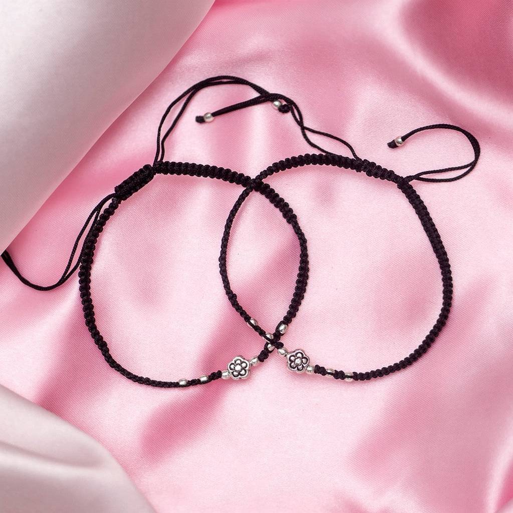 Unifloral Rhodium Plated 925 Sterling Silver Thread Anklet : ANK-60219-PAIR