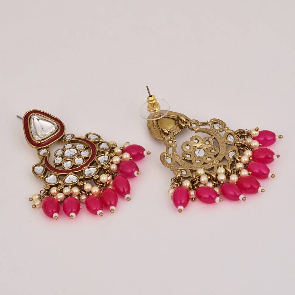 Kundan Hoop Pearl Fringe Earrings : S24FAER238PNK