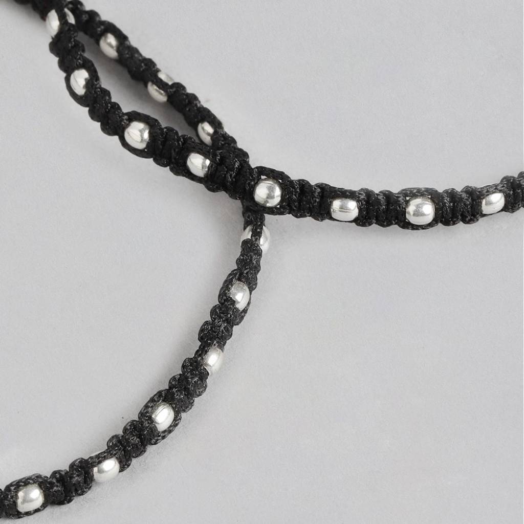 Classic Thread Anklet In 925 Sterling Silver Rhodium Plating In Red Stone : ANK-60209-PAIR