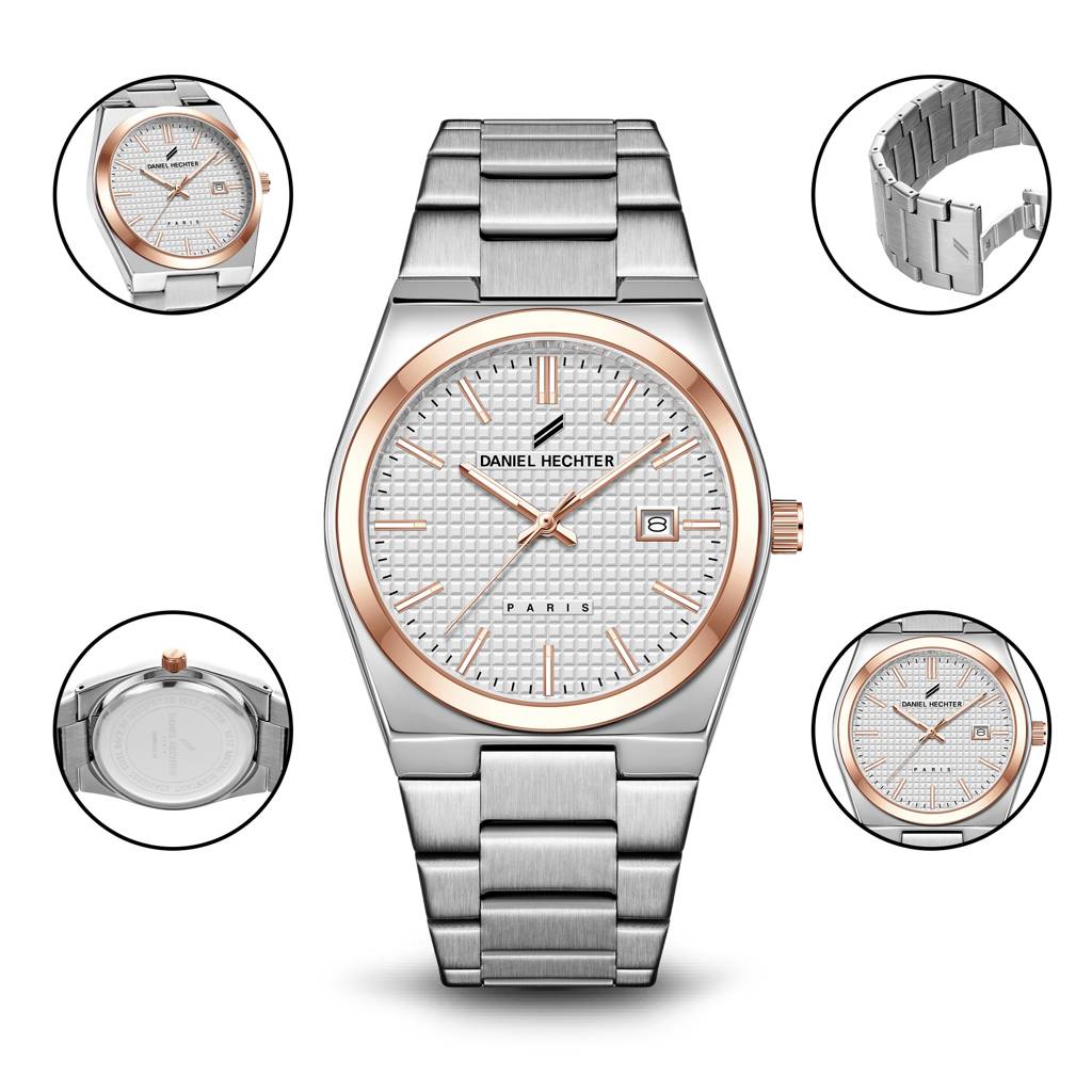 Daniel Hechter Paris Hoche Collection Formal Analog Watch For Men – Round Dial And Silver Stainless Steel Strap W : DHM1026-22