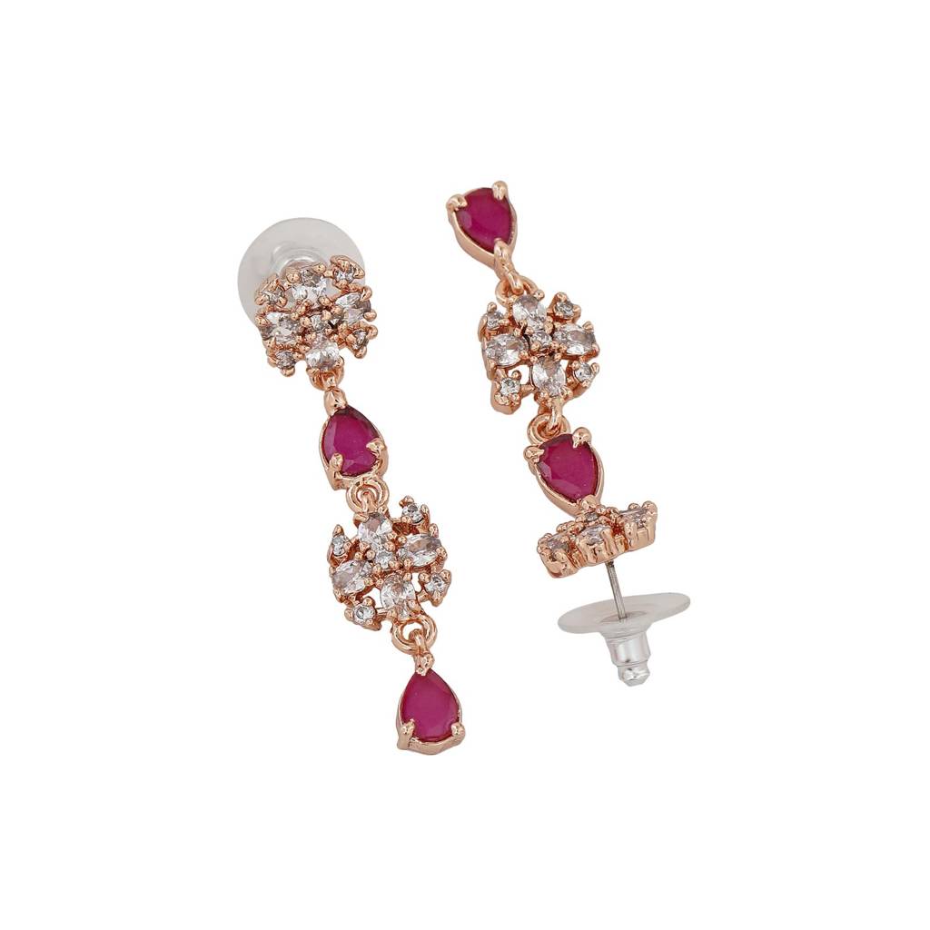 Estele Rose Gold Plated Cz Trendy Designer Necklace Set With Pink Crystals For Women