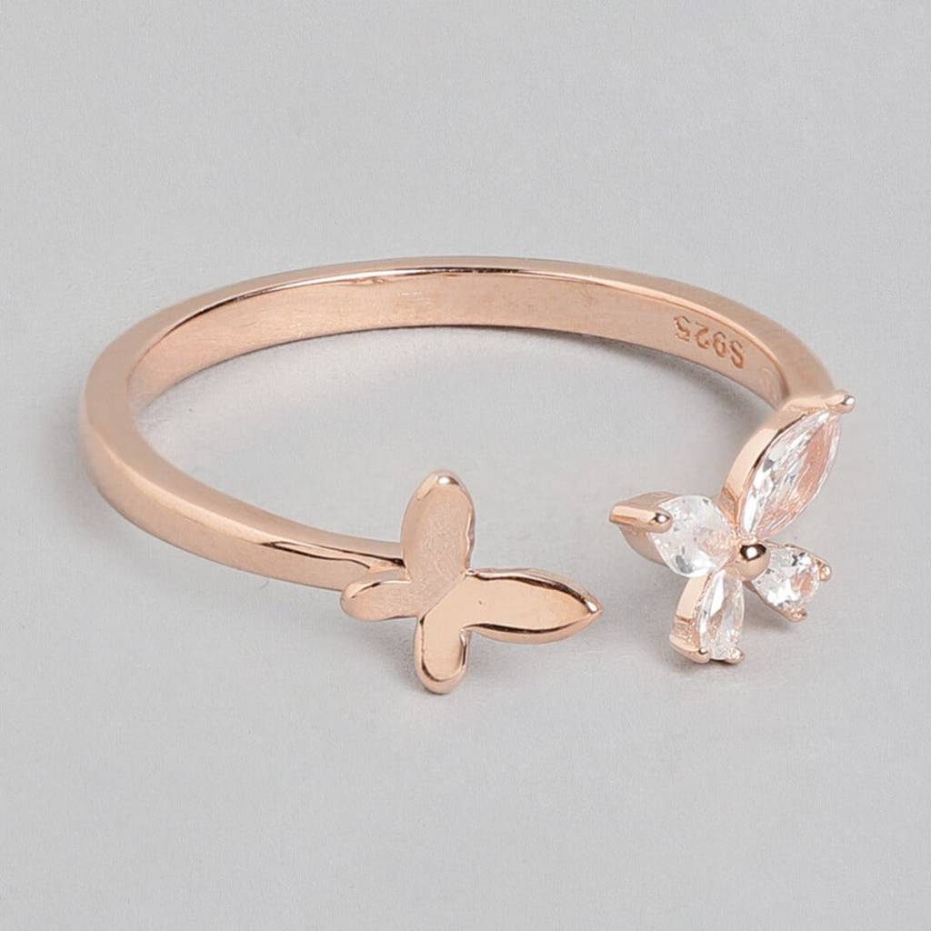 Butterfly 925 Silver Ring In Rose Gold (Adjustable) : RNG-40052
