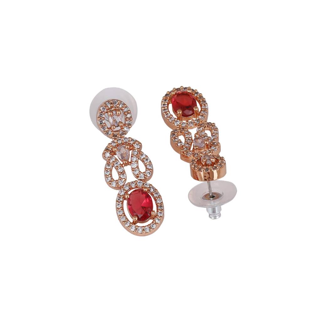 Estele Rose Gold Plated Dazzling Necklace Set With Ruby Stones For Women