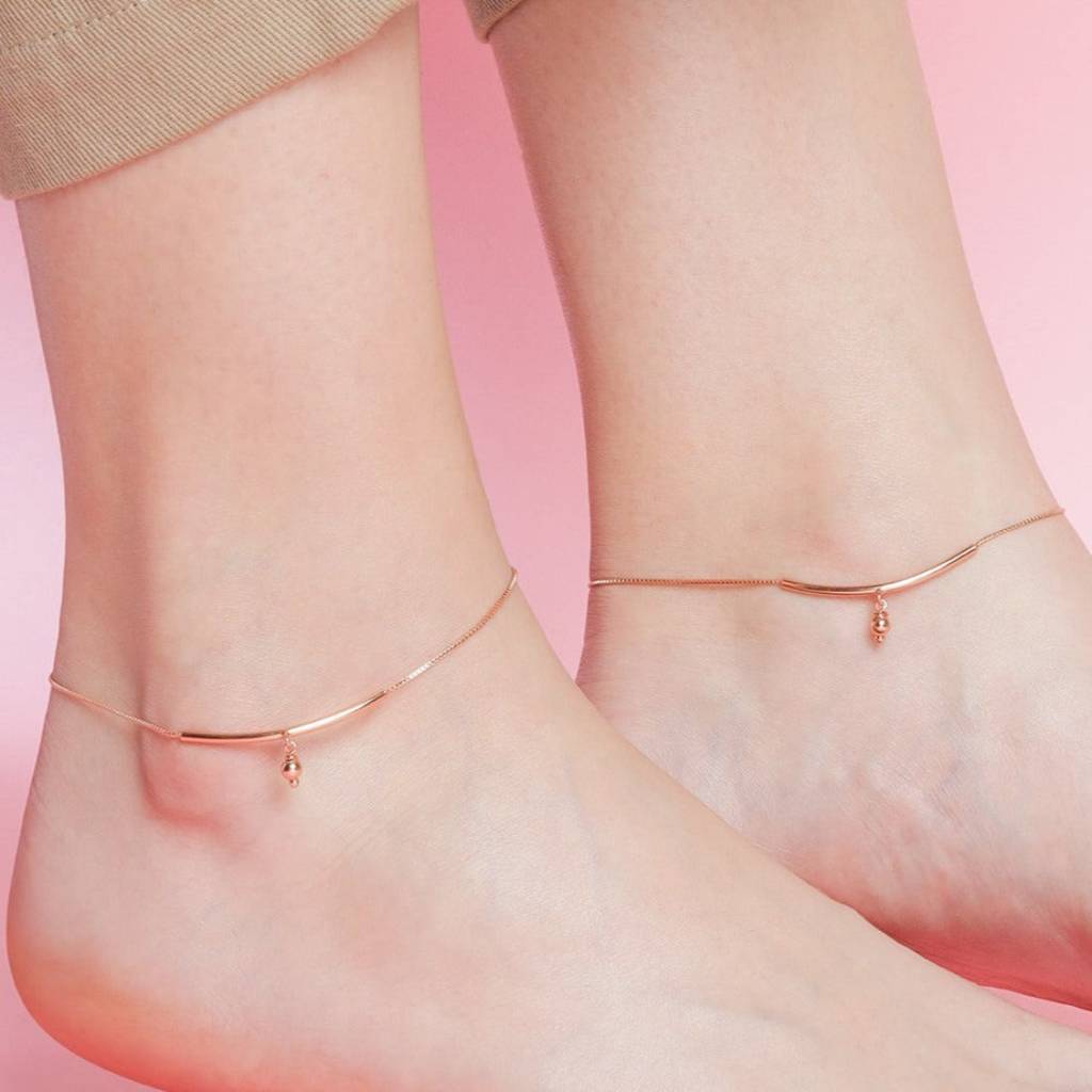 Rose Gold Plated 925 Sterling Silver Drop Chained Anklet : ANK-60244-PAIR