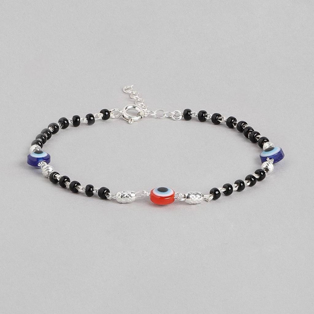 Beaded Evil Eye 925 Sterling Silver Chain Bracelet : BR-80144