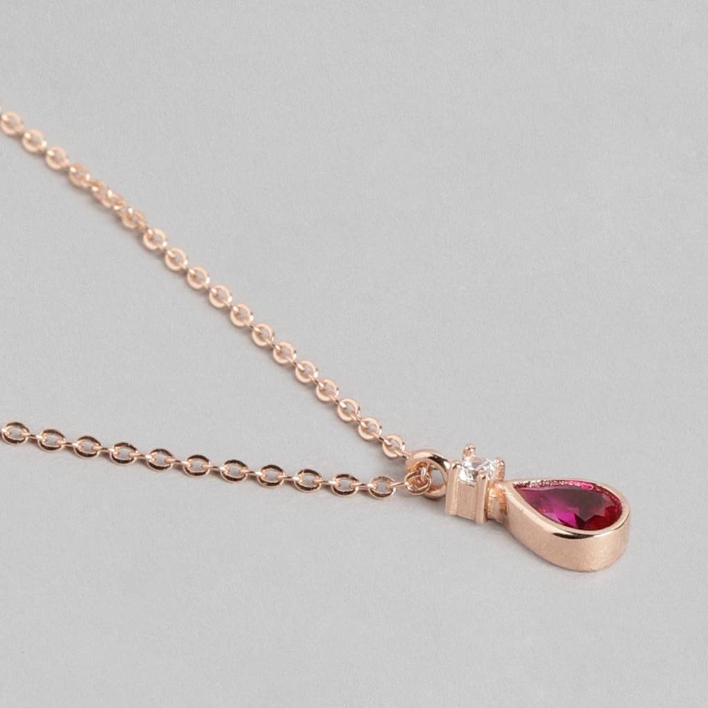 Ruby Tear Drop Rose Gold Plated 925 Sterling Silver Necklace : NL-30104