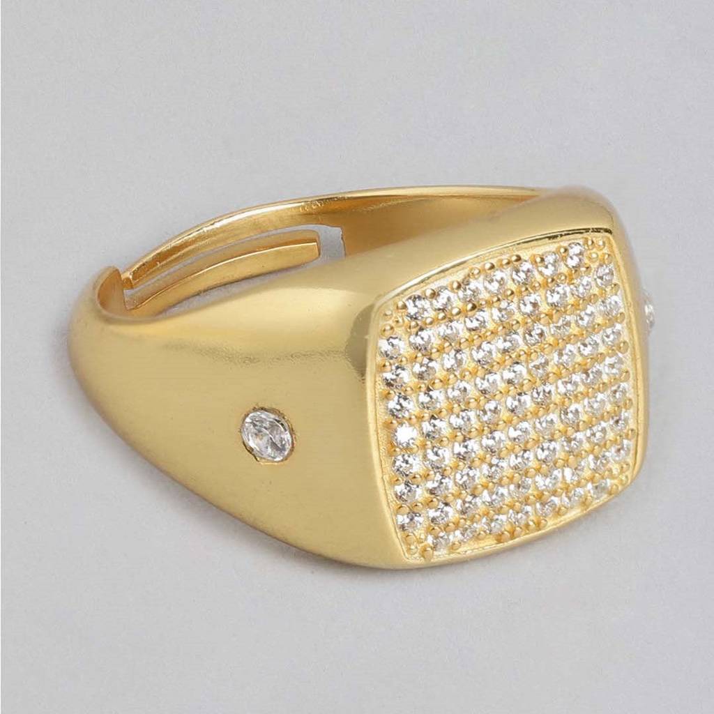 Golden Aura Cz 925 Sterling Silver Ring For Him (Adjustable) : M-RNG-40232-G