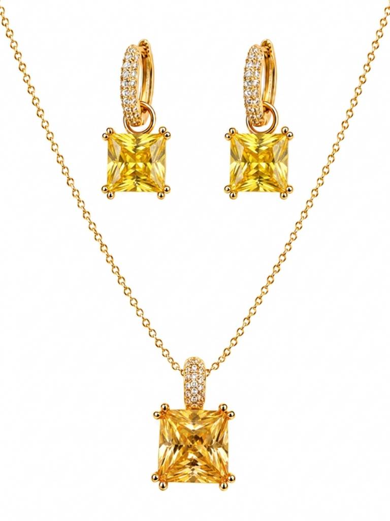 Square-Cut Pendant Necklace & Huggie Earring Set : SET1008YQSD