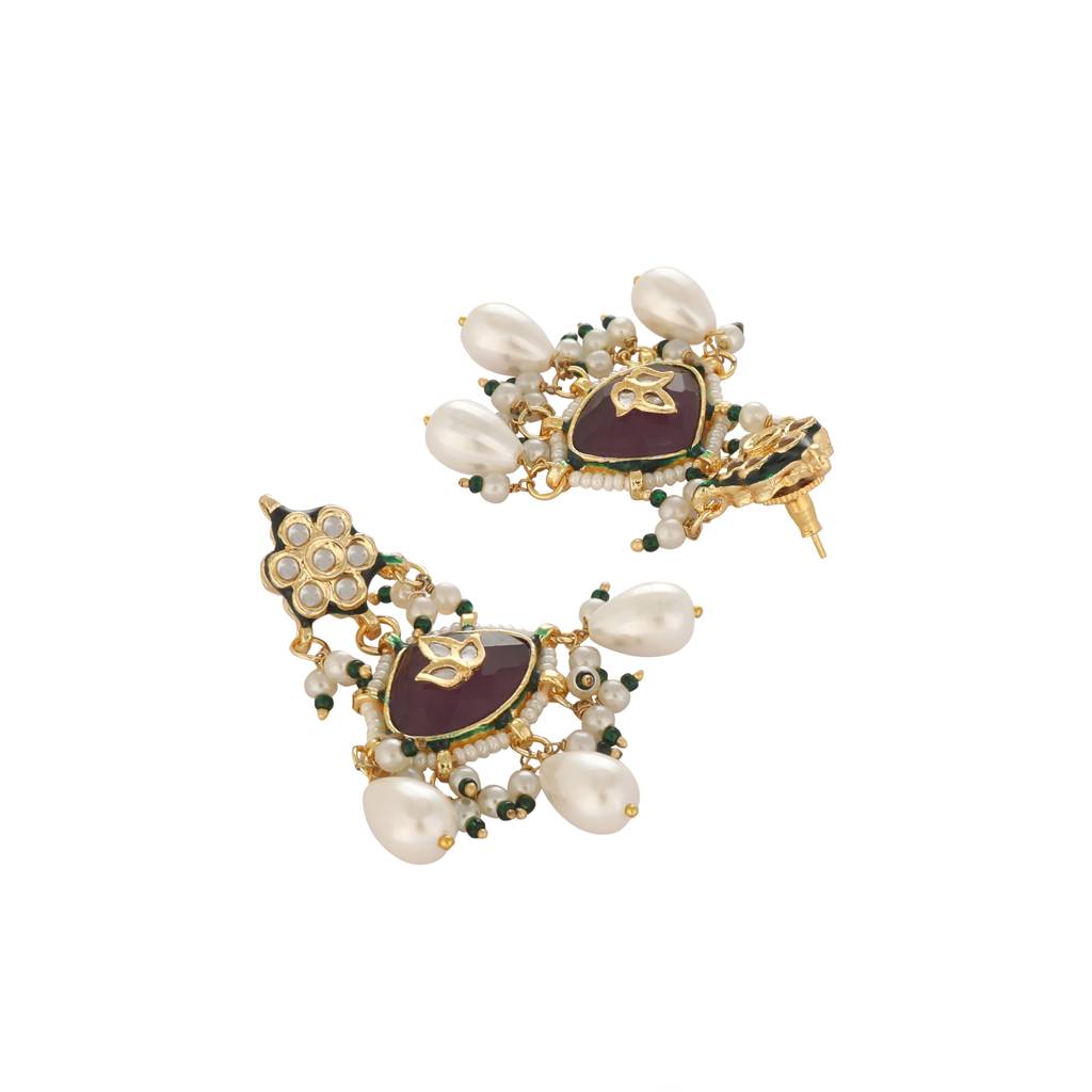 22K Gold Plated Ruby Grace Maang Tikka & Earrings Set : YI24A0450E