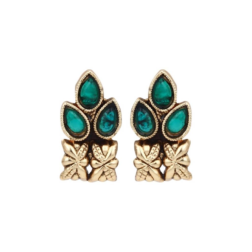 Gold Plated Delicate Green Stone Necklace Set : S24MRNKS487GRN