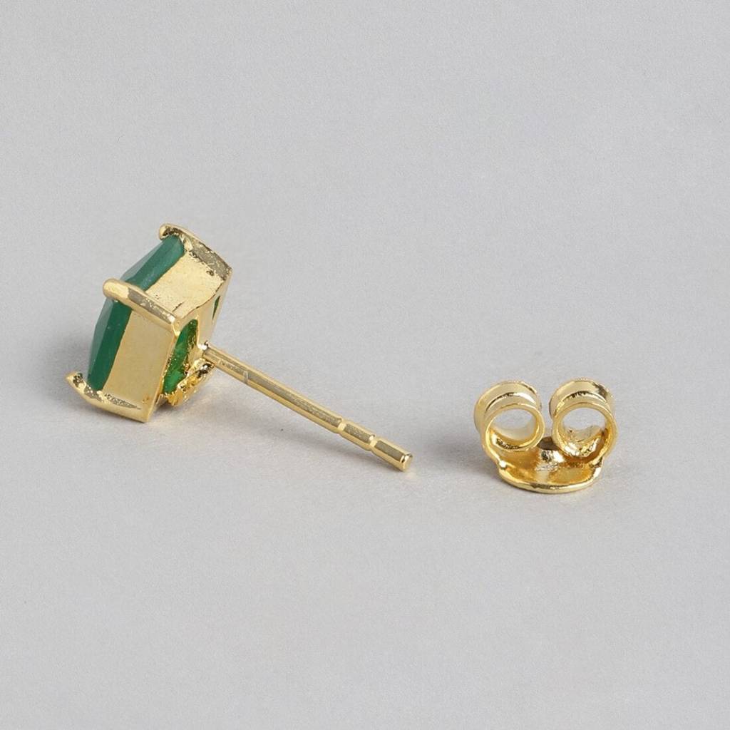 Golden Elegance Gold-Plated 925 Sterling Silver Green Cubic Zirconia Stud Earrings : EAR-20384