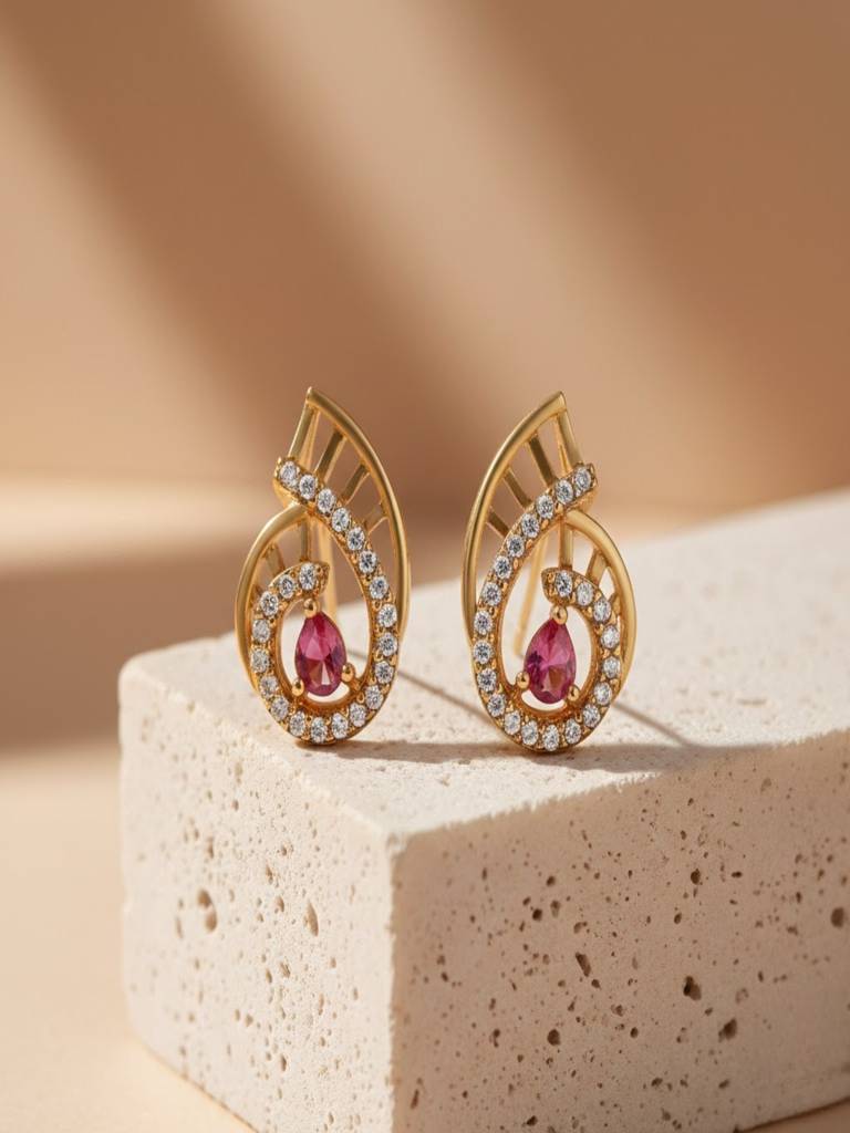 Rose Gold Plated Luminous American Diamond Studded Swirl Design Pendant Set Anti Allergenic : SJCCUPS0187