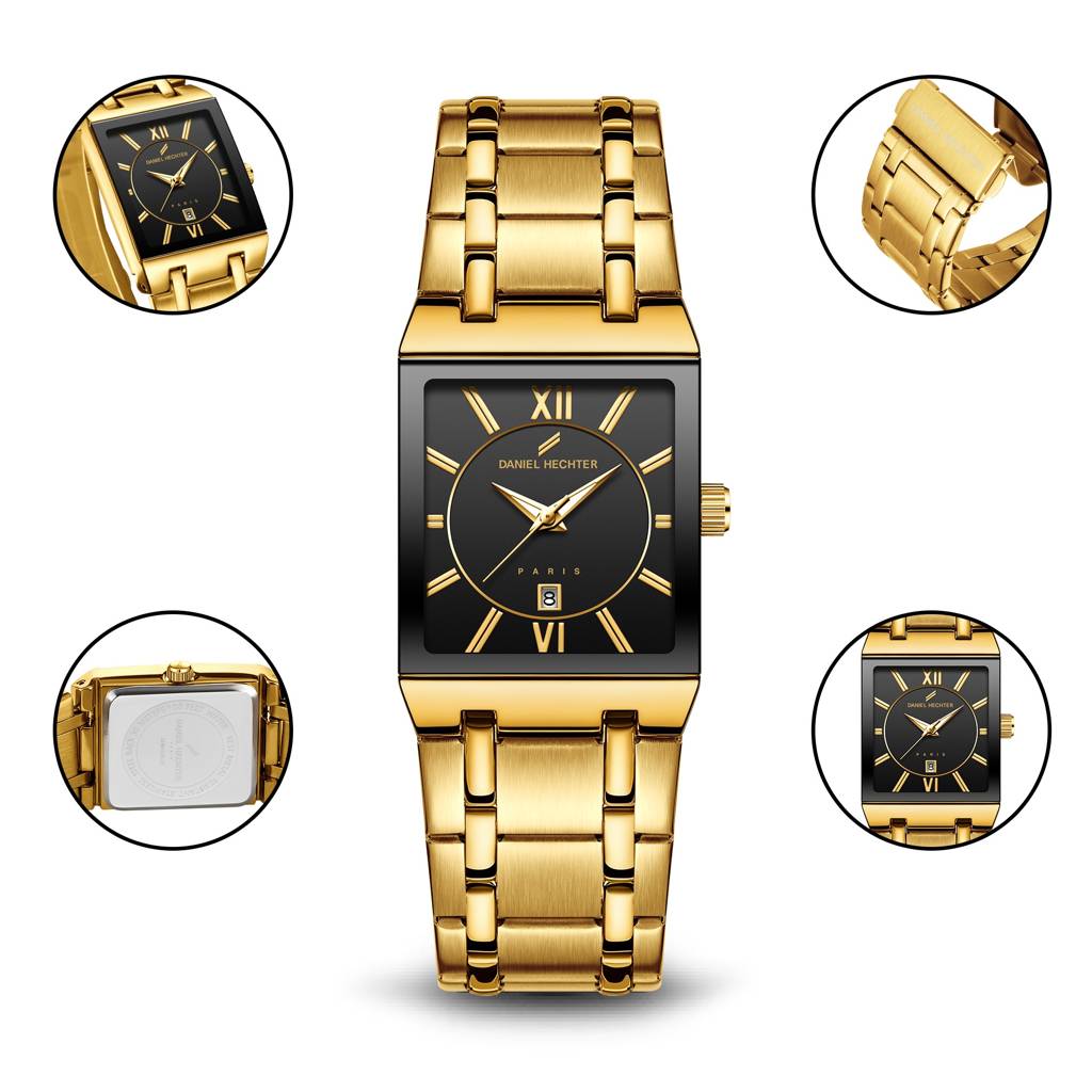 Daniel Hechter Paris Gallieni Collection Vintage Analog Watch For Men - Rectangular Dial With Roman Numerals, Dat : DHM1029-33