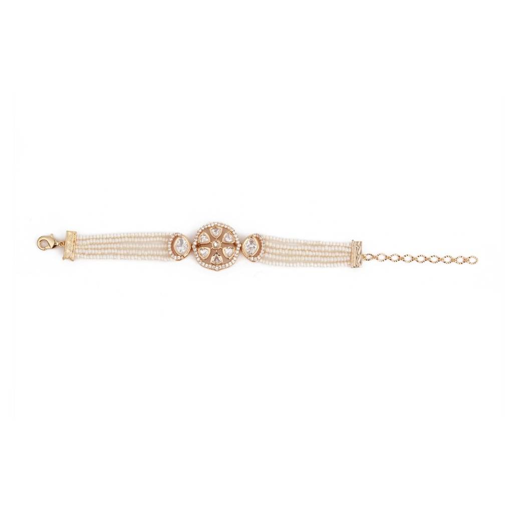 Elegant Gold-Tone Multi-Strand Kundan Bracelet : S24MRBR632GLD