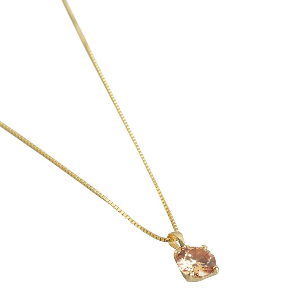 Yellow Solitaire Box Chain Gold Plated 925 Sterling Silver Pendant With Chain : PEN-30031-C