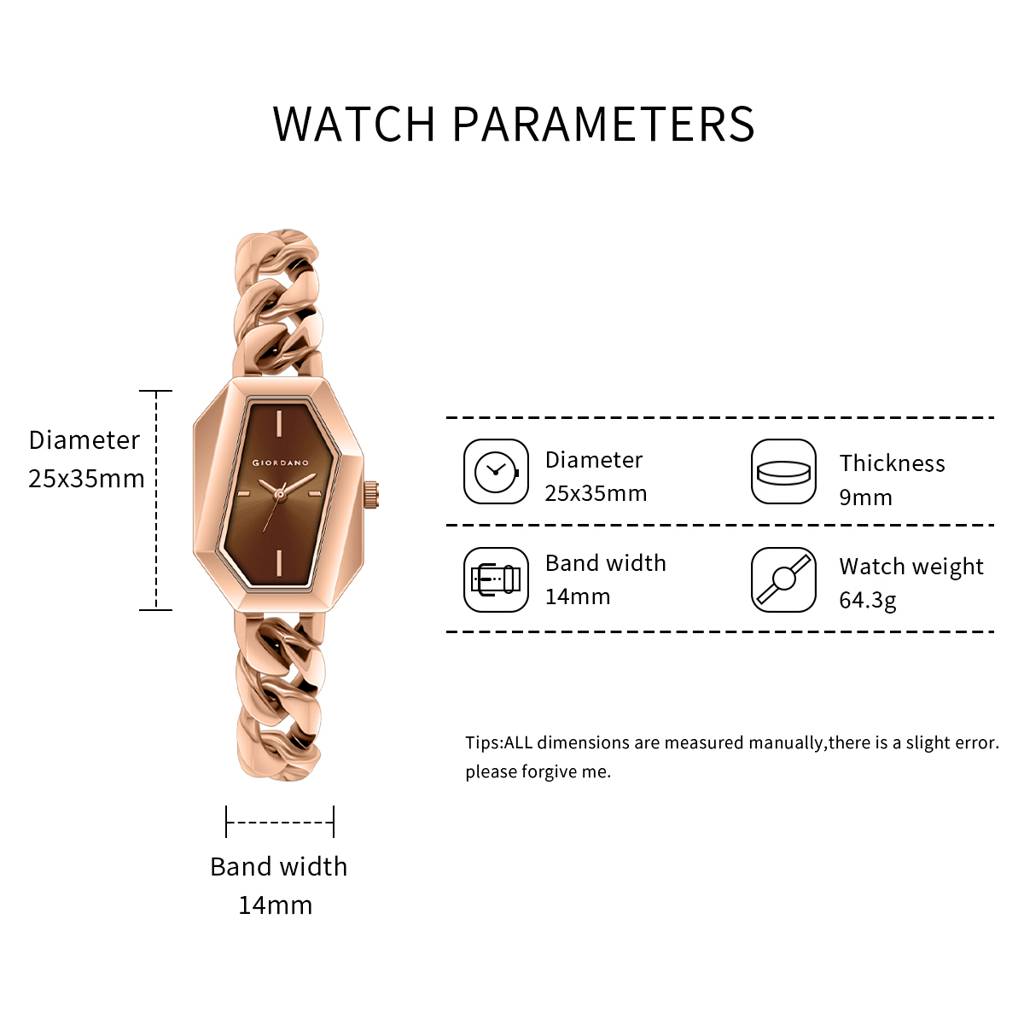 Giordano Stylish Analog Watch For Women Â Hexagon Dial, Trendy Chain Link Stainless Steel Strap, Elegant Dress : GZ-60122-11