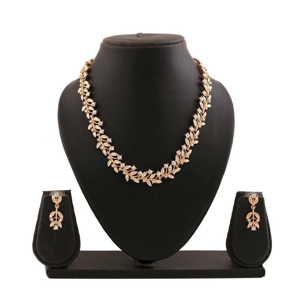 Estele Rose Gold Plated Sparkling Necklace Set With White Austrian Crystals For Women