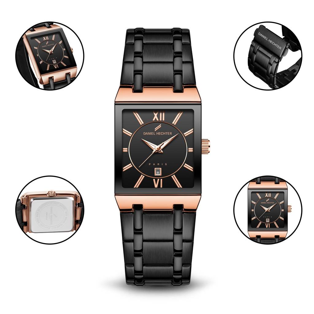 Daniel Hechter Paris Gallieni Collection Vintage Analog Watch For Men - Rectangular Dial With Roman Numerals, Dat : DHM1029-22
