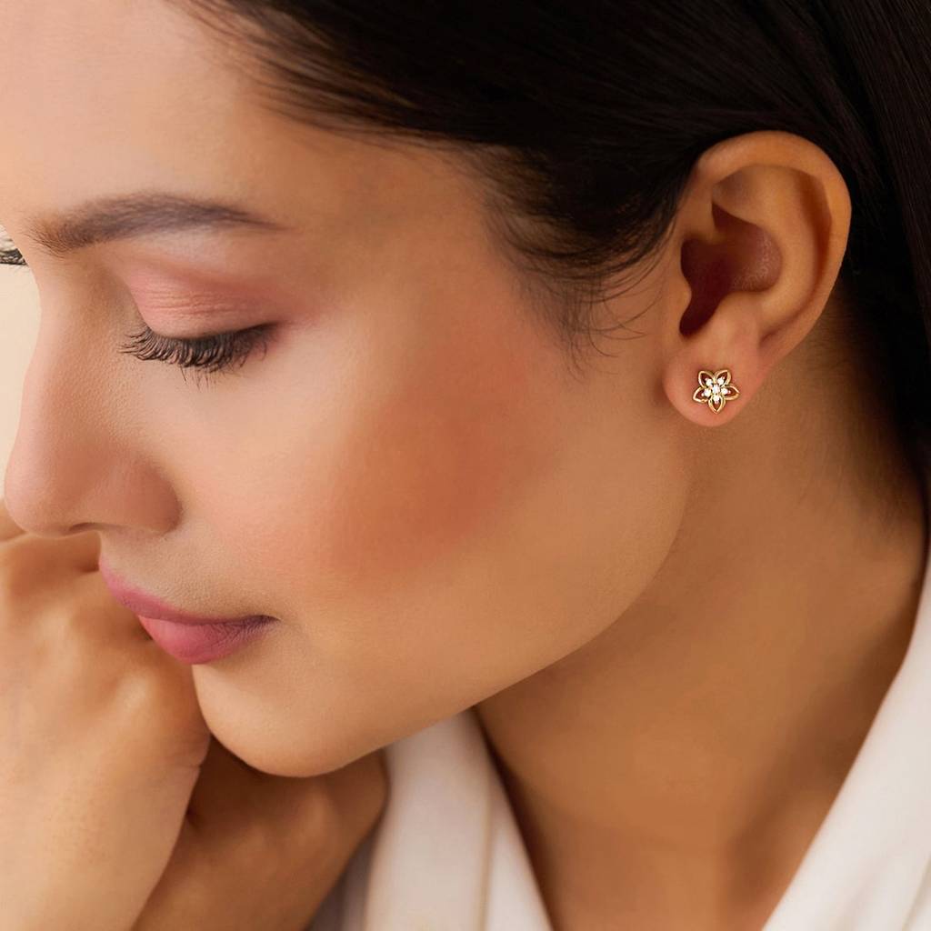 Zavya Love And Bloom X A Little Daily Delight Stud Gold Plated Earrings : EAR-21022-G-FLoral