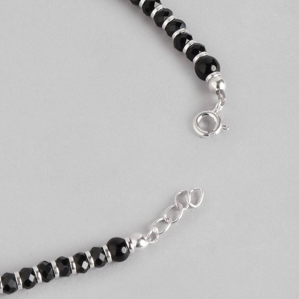 Black & White Beaded Stone 925 Sterling Silver Anklet : ANK-60085-PAIR