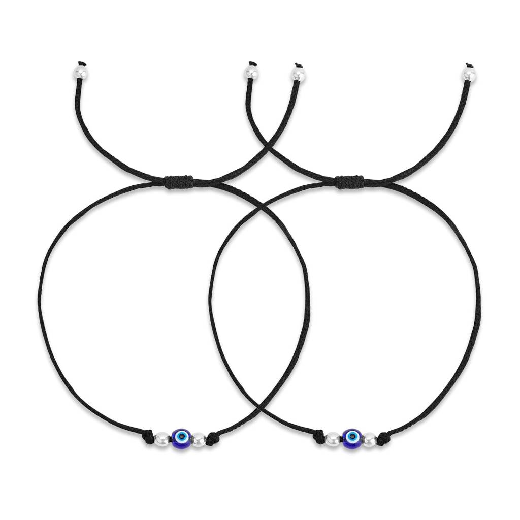 Uni-Evil Eye Rhodium Plated 925 Sterling Silver Thread Anklet : ANK-60212-PAIR