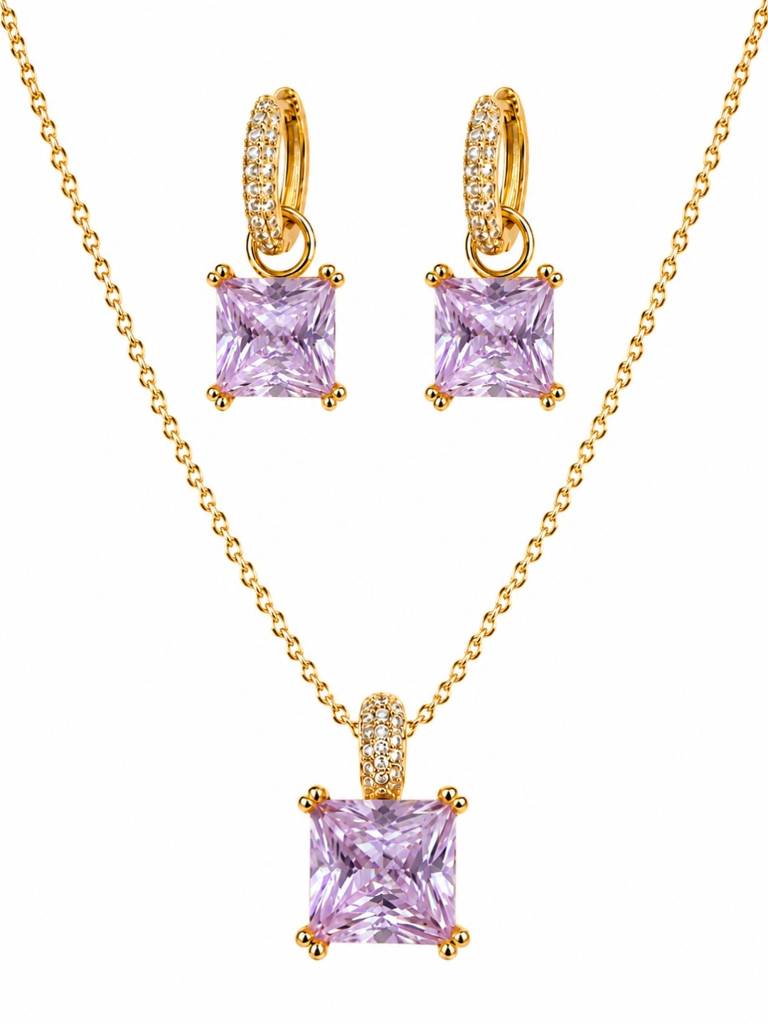 Square-Cut Pendant Necklace & Huggie Earring Set : SET1011PQSD