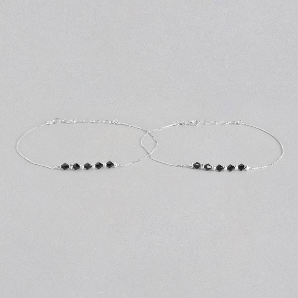 Graceful Whispers Rhodium-Plated 925 Sterling Silver Anklet : ANK-60275-PAIR