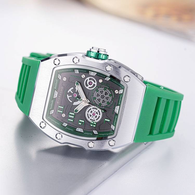 Giordano Sqaure Analog Casual Sporty Watch For Men – Mechanical-Inspired Design Dial, Quartz Movement, Silicon S : GZ-50150-03