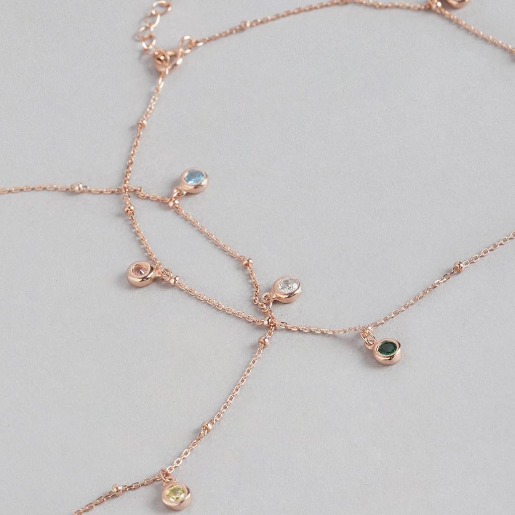 Rose Gold Plated 925 Sterling Silver Charm Anklet : ANK-60098-PAIR