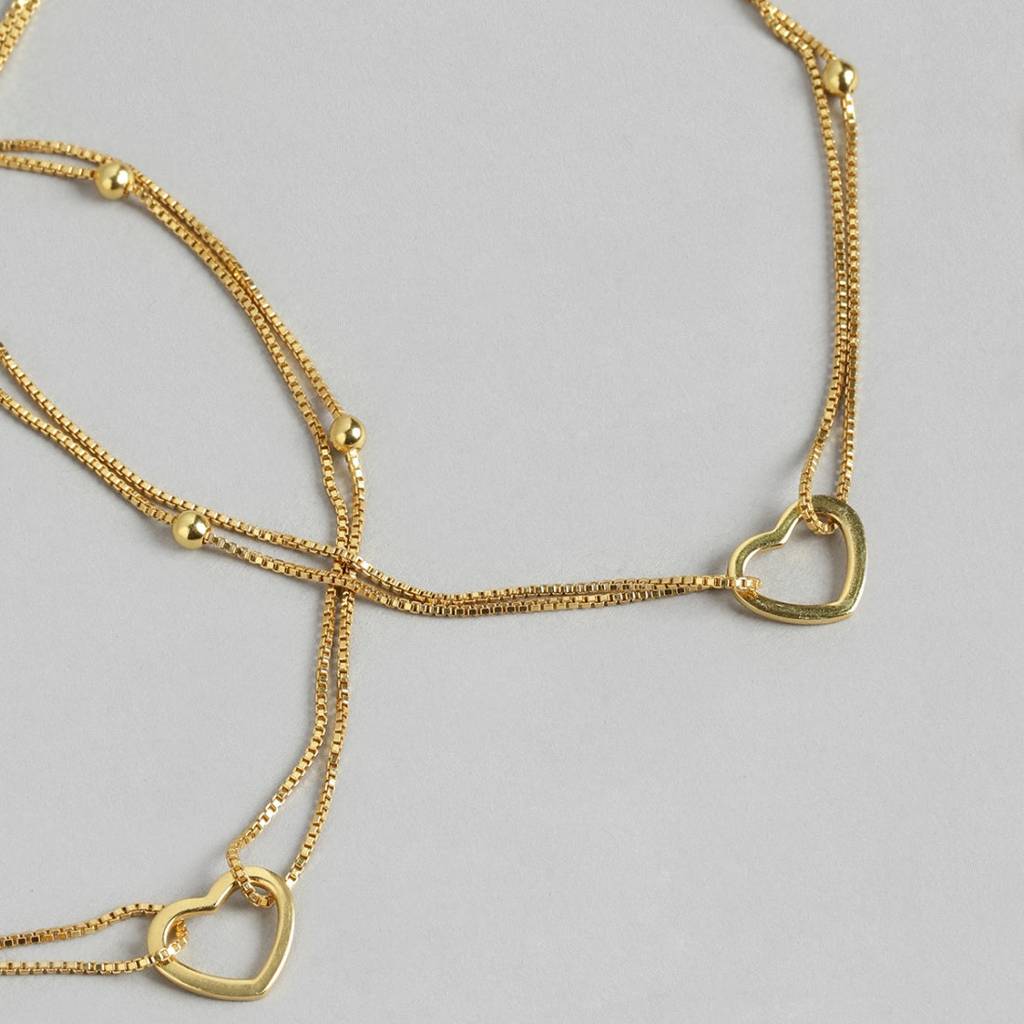 Dainty Silver Heart Gold Plated 925 Silver Anklets : ANK-60174-PAIR
