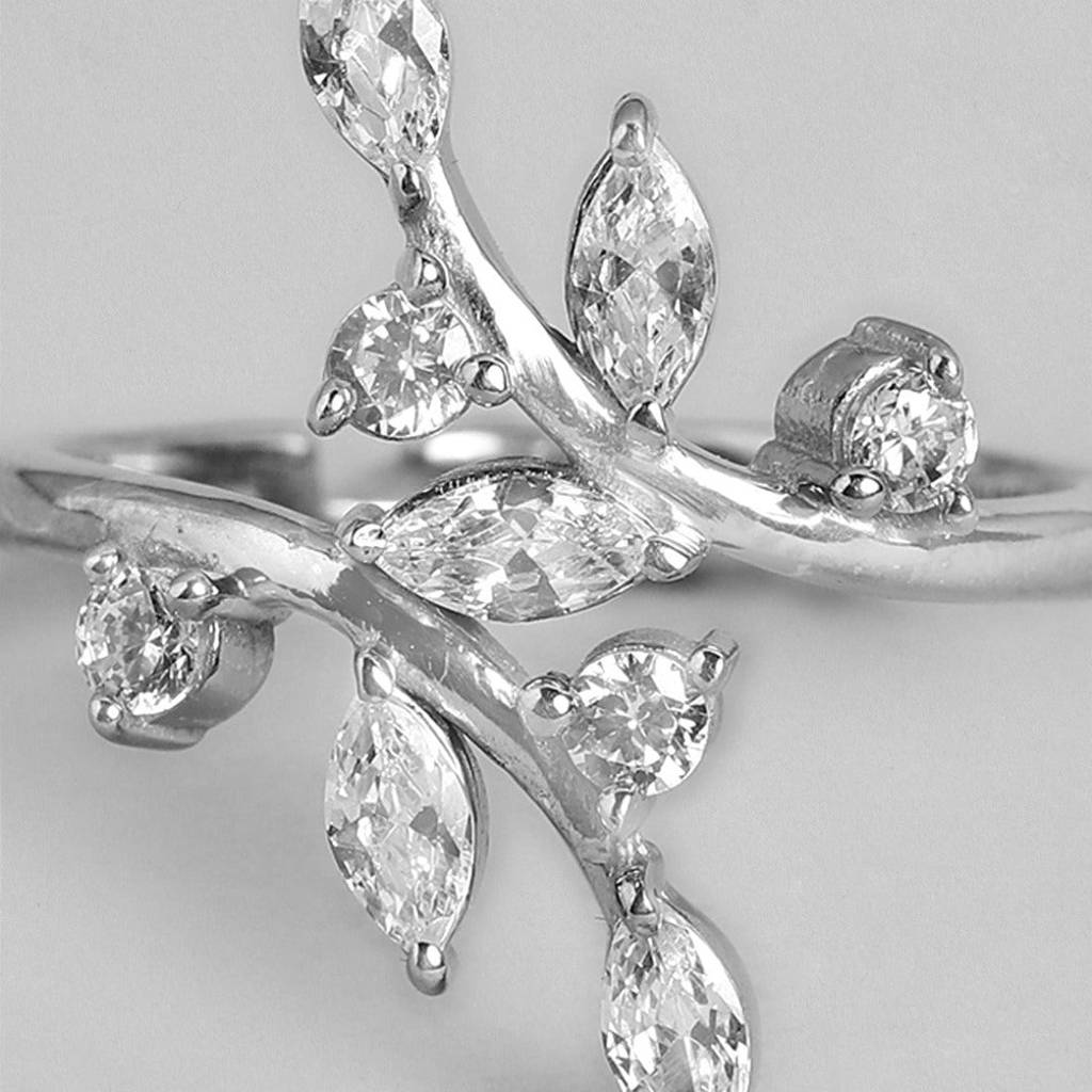 Shimmering Canopy: 925 Sterling Silver Leaf Design Ring For Her (Adjustable) : RNG-40239-R