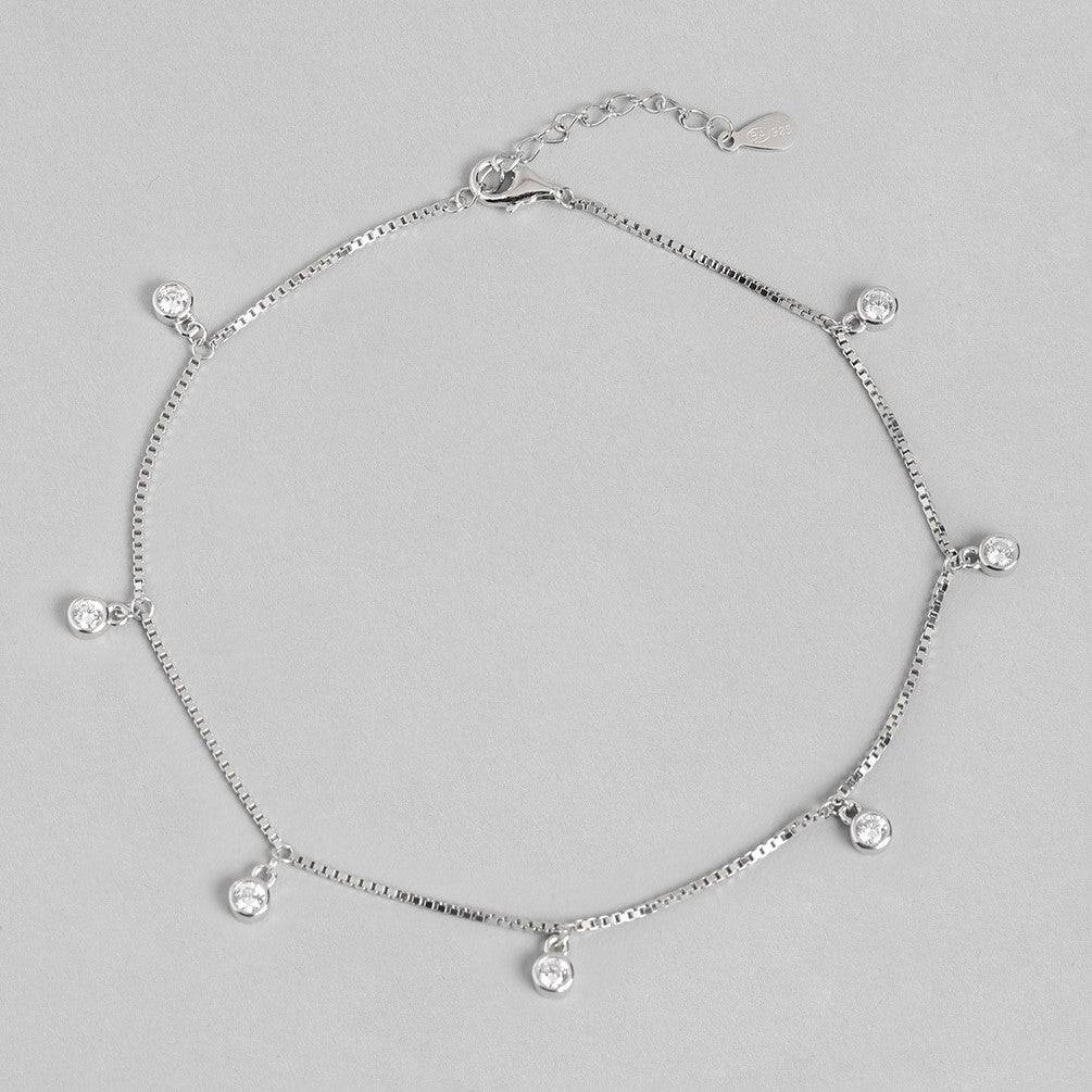 Pretty Delicate Drops 925 Silver Anklets : ANK-60031-PAIR
